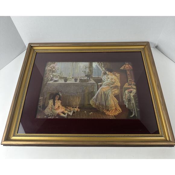 Beautiful Antique Victorian Print Showing Mother & Child on Back, Original Frame - Picture 1 of 9